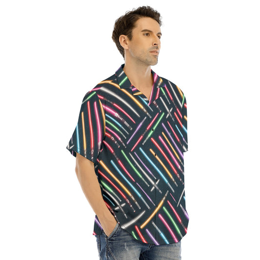 Vibrant Galaxy Sabers - Men's Hawaiian Button Up Shirt