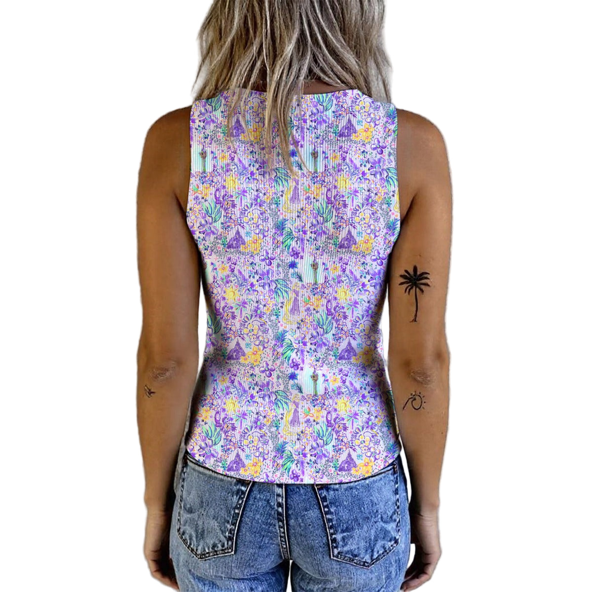 Bright Tropical Princess - Rapunzel - Women's Ribbed Button Tank Top
