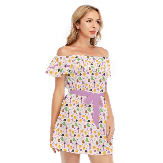 Long Hair Princess Icons - Women's Off-shoulder Ruffle Dress