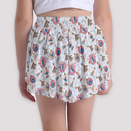 Festive Elf and Ornament Fun - Girls’ Flowy Pocket Shorts