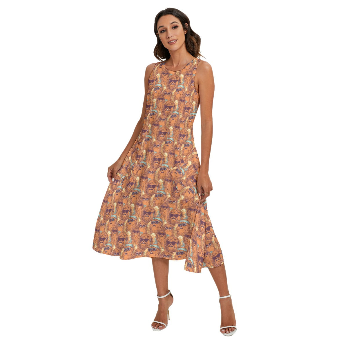 Retro Furry Friend Summer Vibes - Women’s Diagonal Pocket Midi Dress