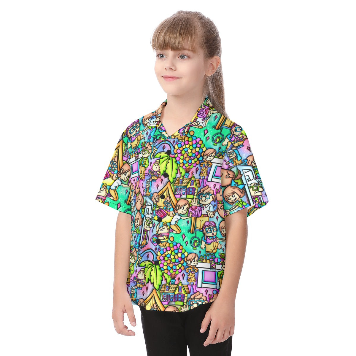 Balloon House Adventure Scenes - Kid's Hawaiian Button Up Shirt