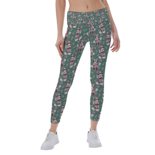 Mouse and Bow Peppermint Pals - Women's Yoga Leggings
