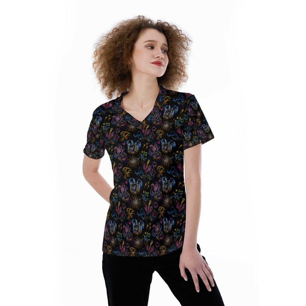 Mouse Friends’ Love in the Sky - Women's Short Sleeve V-Neck T-Shirt