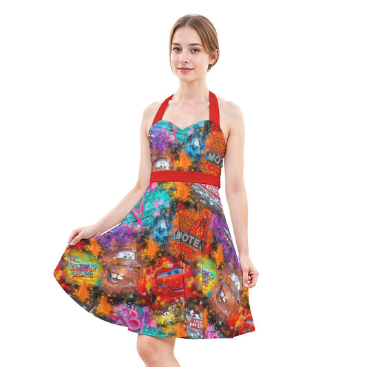 Watercolor Racing Adventure - Women's Halter Vintage Pocket Dress