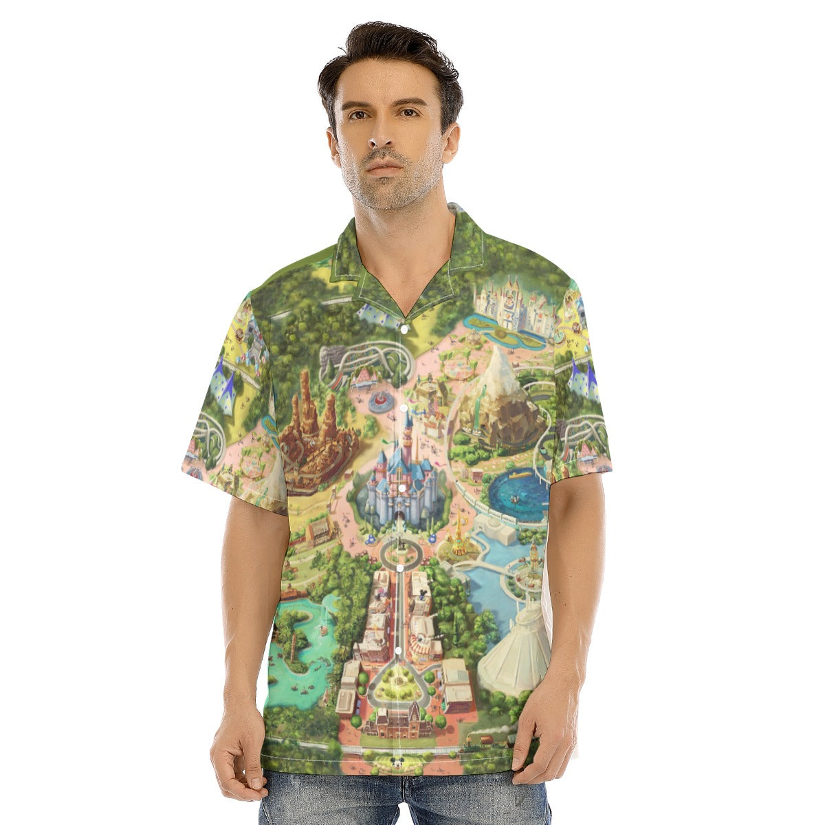 Colorful Theme Park Map - Men's Hawaiian Button Up Shirt
