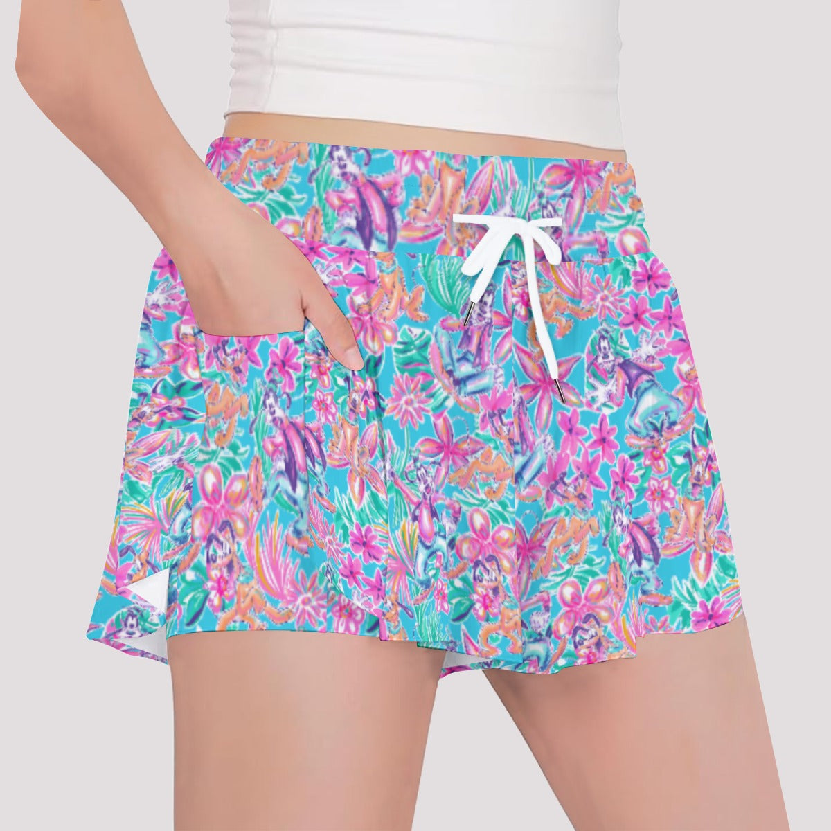 Tropical Bloom Fiesta - Playful Duoluto - Girls’ Flowy Pocket Shorts