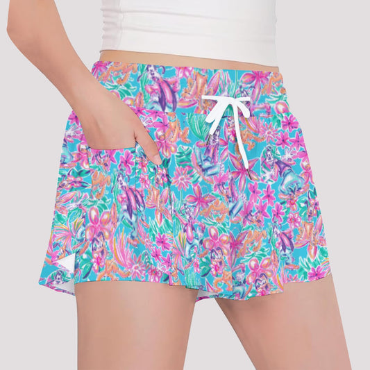 Tropical Bloom Fiesta - Playful Duoluto - Girls’ Flowy Pocket Shorts