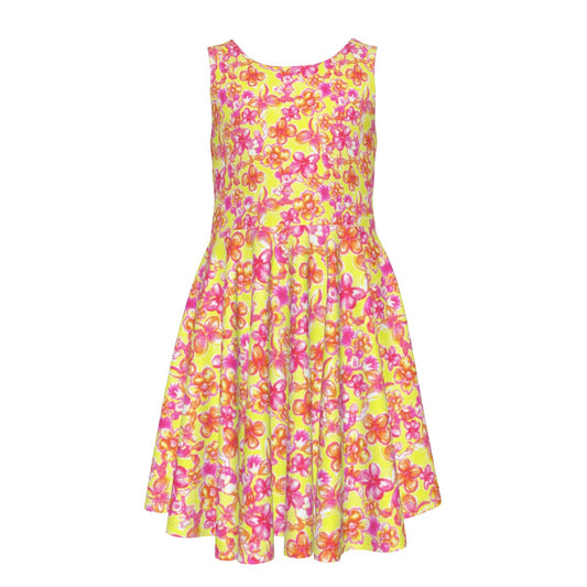 Neon Tropical Floral Friendsends - Kid's Sleeveless Skater Dress