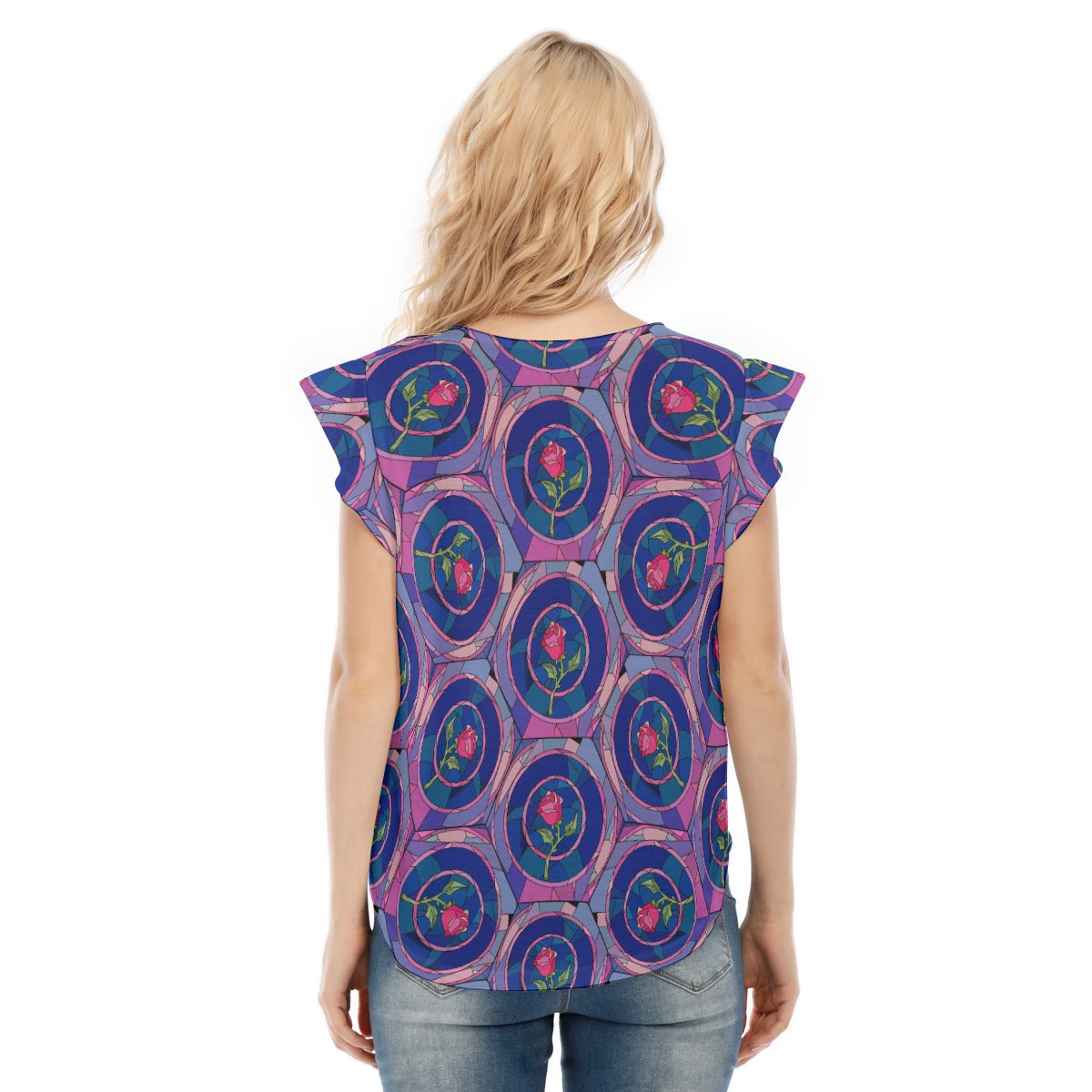 Enchanted Rose Stained Glass - Women’s Flutter Sleeve Top