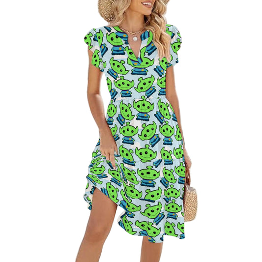 Little Green Space Aliens - Women's Tiered Pocket Midi Dress