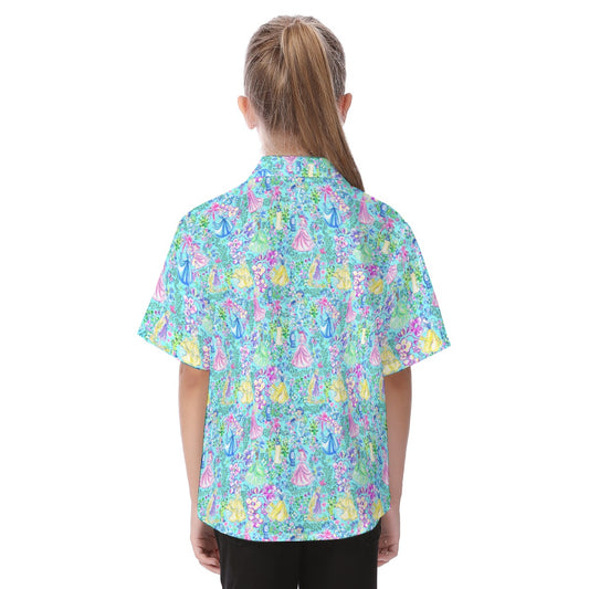 Bright Tropical Princess - Mashup - Kid's Hawaiian Button Up Shirt