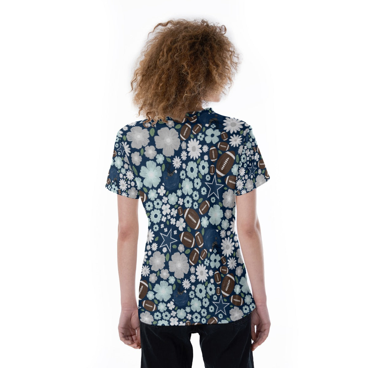 Blue Star Blooms - Women's Short Sleeve V-Neck T-Shirt
