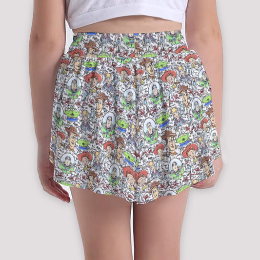 Sketch Autographs of Animated Toy Friends - Girls’ Flowy Pocket Shorts