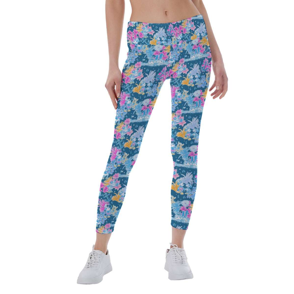 Bright Tropical Whimsy - Vintage Steamboat Captain - Women's Yoga Leggings