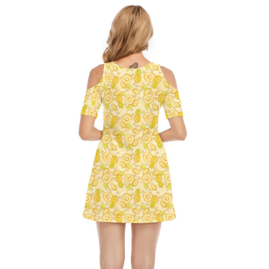 Summer Fruits - Pineapple - Women's Cold Shoulder Cotton Dress