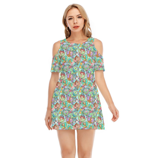 Tattoo Hearts Space Cowboys & Friends - Women's Cold Shoulder Cotton Dress