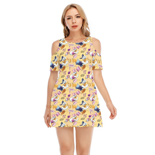 Feisty Marathon Match-Up - Women's Cold Shoulder Cotton Dress