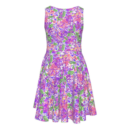 Bright Tropical Splash - Mickey & Friends - Kid's Sleeveless Skater Dress