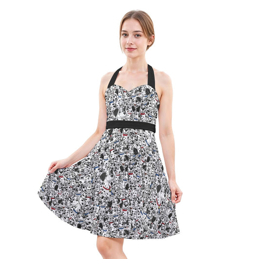Sketchy Spotted Puppies - Women's Halter Vintage Pocket Dress