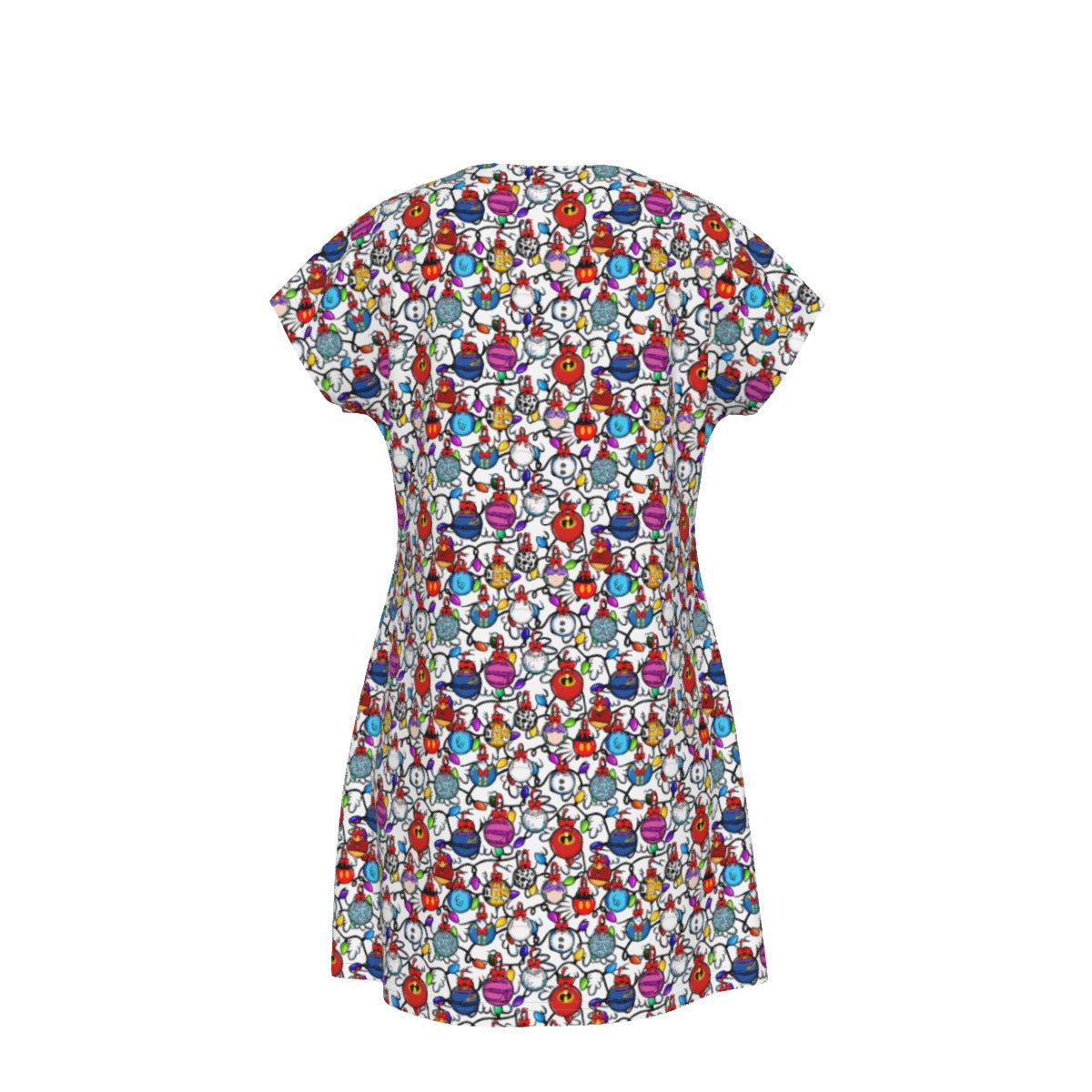 Festive Character Baubles on White - Women's T-Shirt Dress