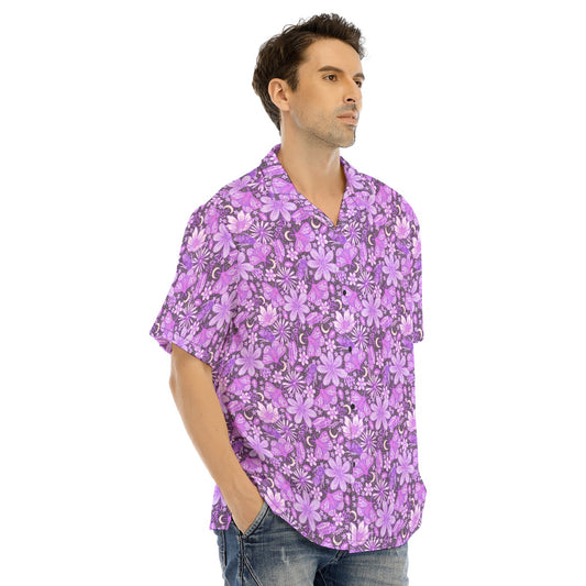Purple Crystal Moths - Men's Hawaiian Button Up Shirt