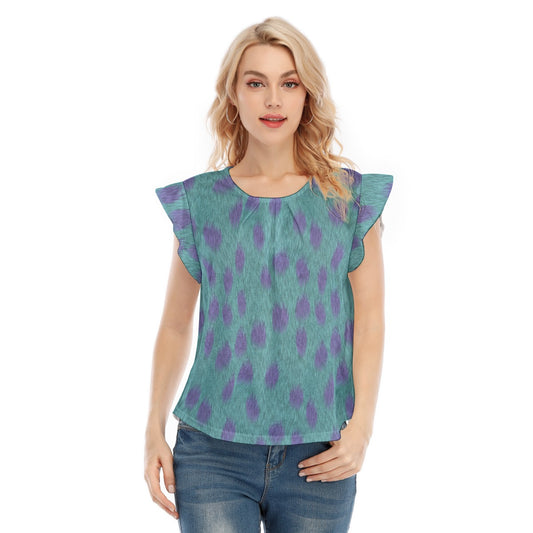Turquoise Monster Spots - Women’s Flutter Sleeve Top