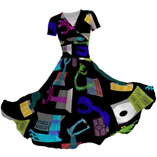 Monsters in Closets - Women's V-Neck Ruched Midi Dress