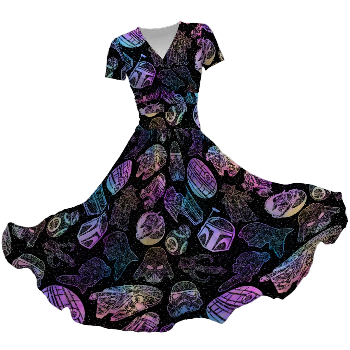 Watercolor Galactic Mandalas - Women's V-Neck Ruched Midi Dress