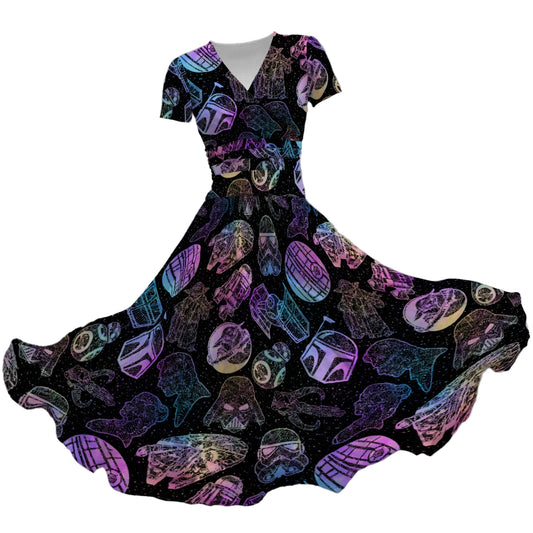 Watercolor Galactic Mandalas - Women's V-Neck Ruched Midi Dress