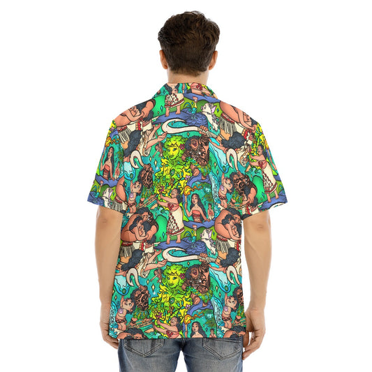 Ocean Voyager Storybook Scenes - Men's Hawaiian Button Up Shirt