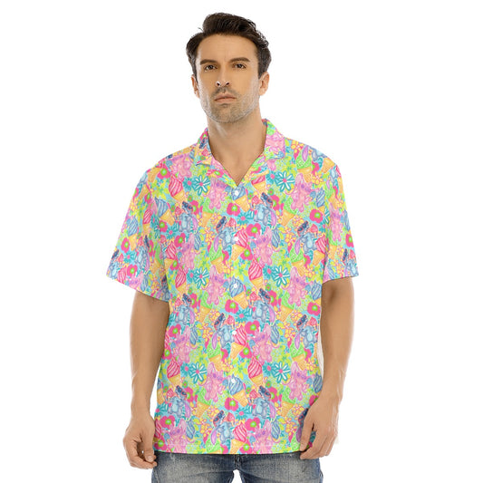 Neon Floral Summer Vibes - Men's Hawaiian Button Up Shirt