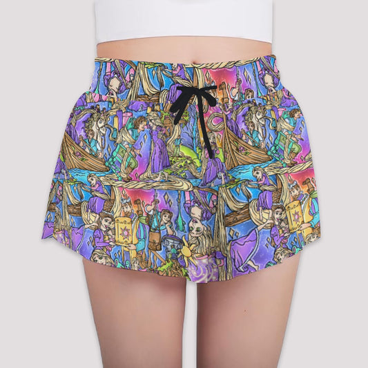 Golden Hair Storybook Scenes - Girls’ Flowy Pocket Shorts