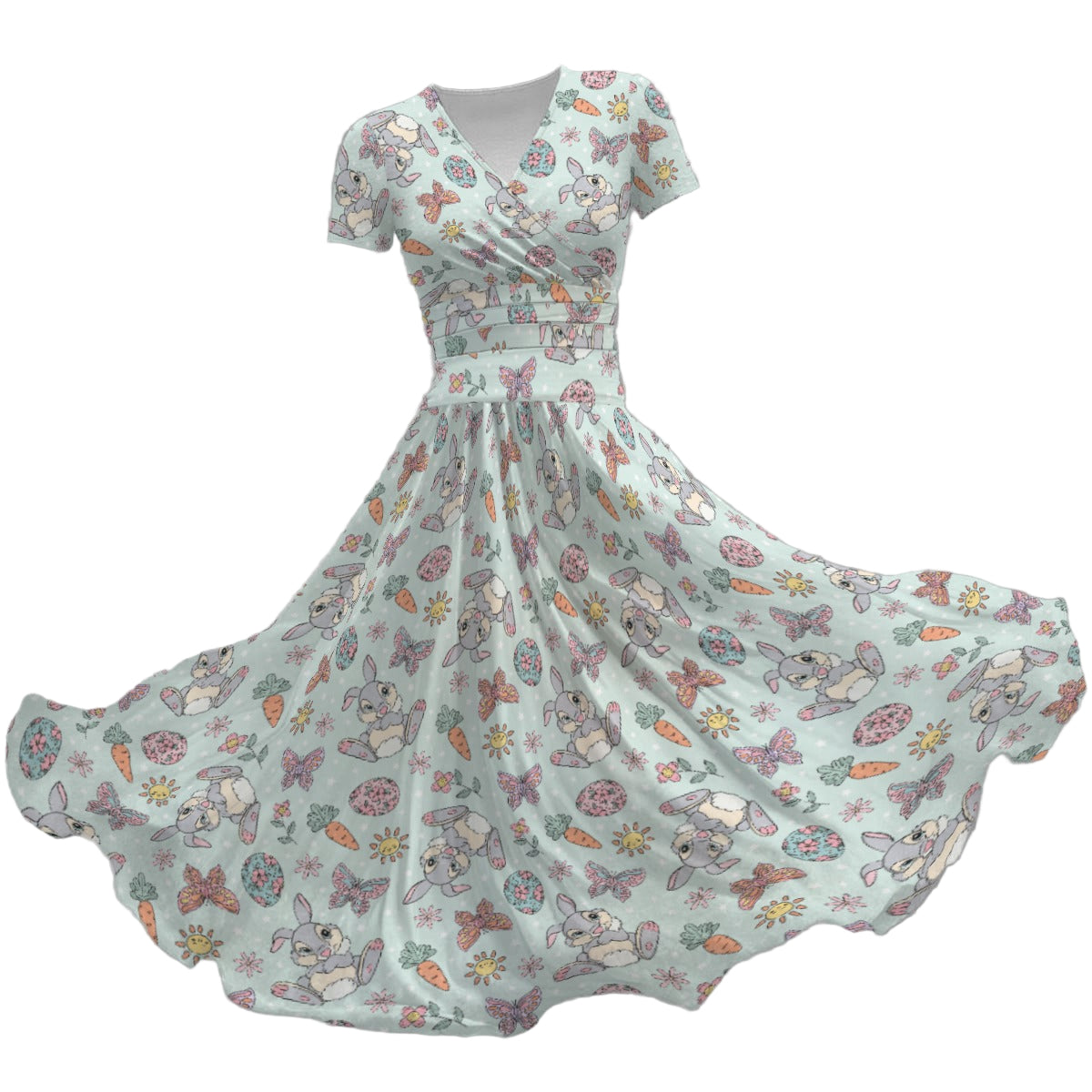 Springtime Bunny Cheer - Women's V-Neck Ruched Midi Dress