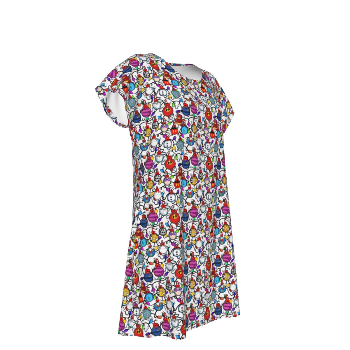 Festive Character Baubles on White - Women's T-Shirt Dress