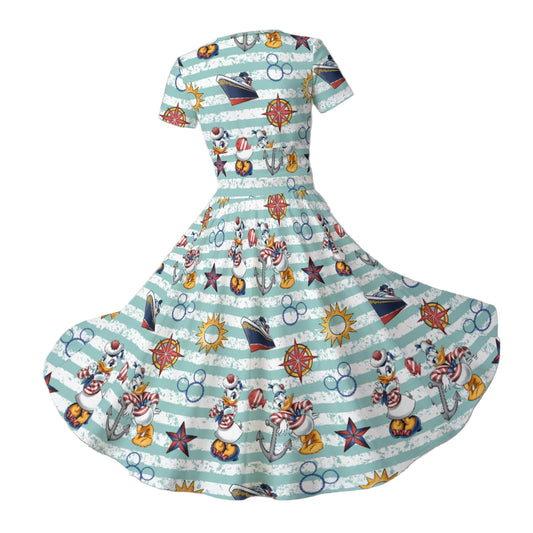 Sailor Duo on Deck - Women's V-Neck Ruched Midi Dress