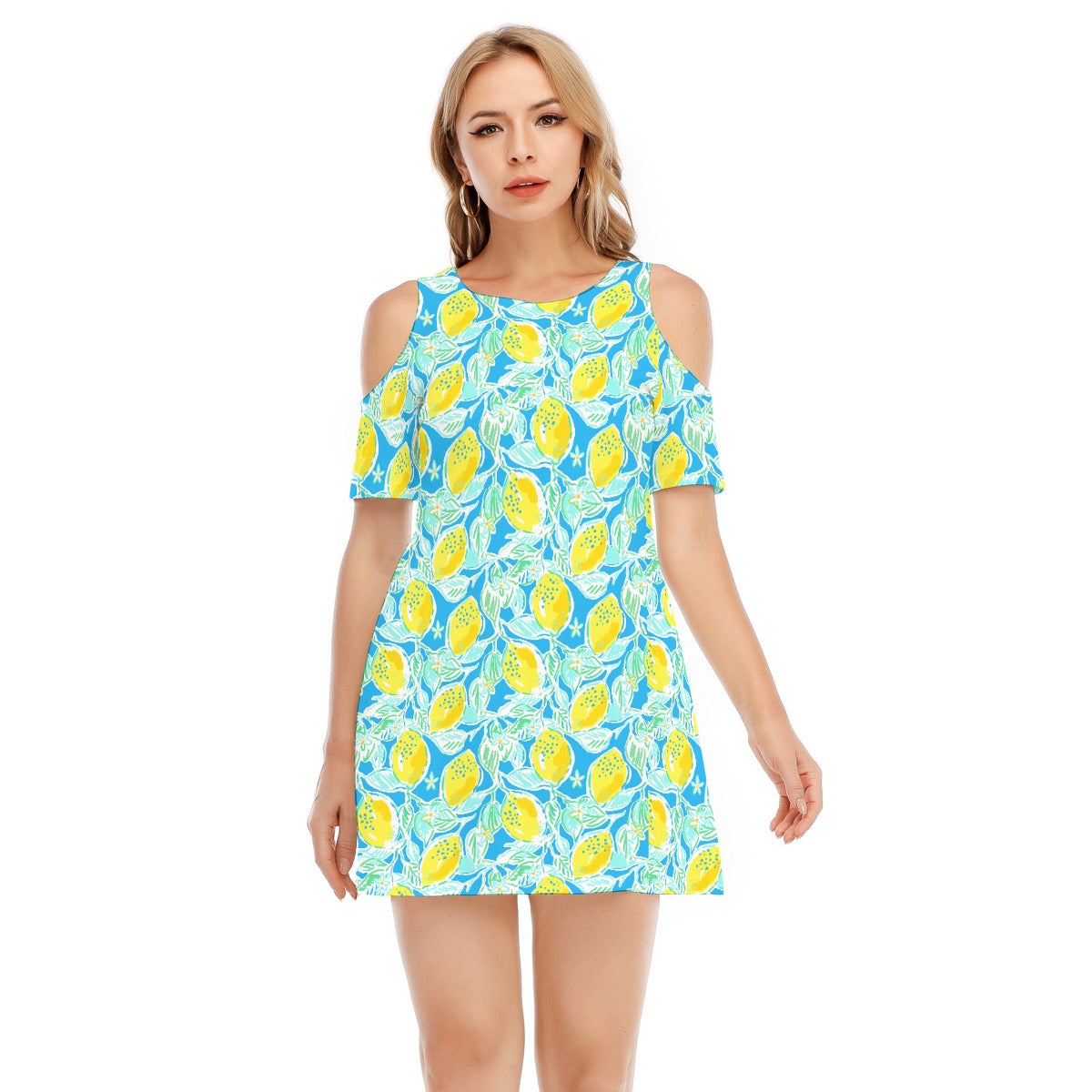 Lemon Drop Daydream - Women's Cold Shoulder Cotton Dress