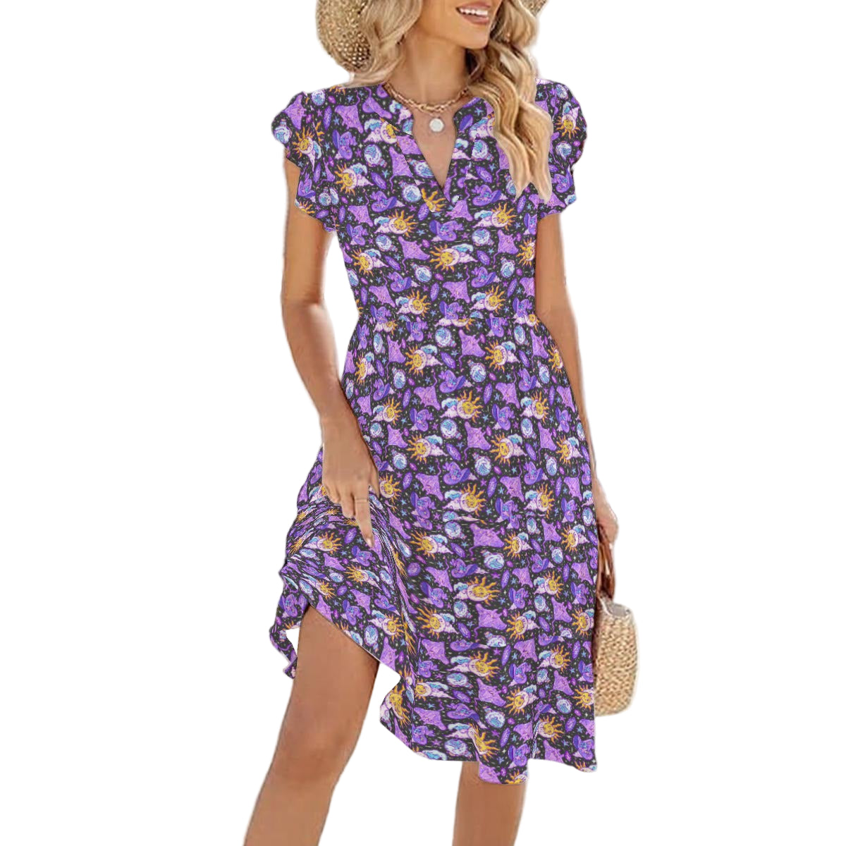 Mystical Manta Rays - Women's Tiered Pocket Midi Dress