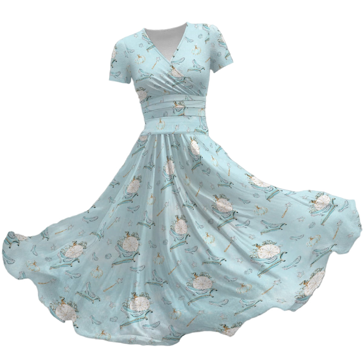 Enchanted Glass Slipper - Women's V-Neck Ruched Midi Dress