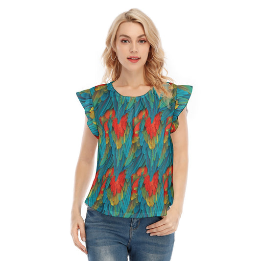 Animal Print - Macaw Parrot - Women’s Flutter Sleeve Top