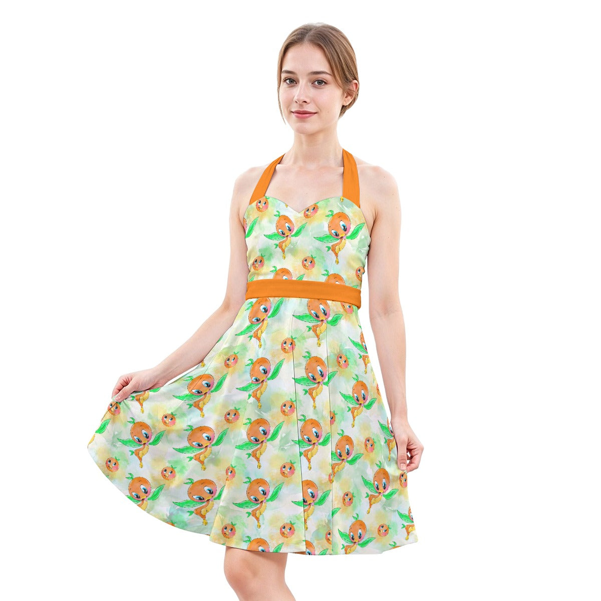 Sunny Citrus Thoughts - Women's Halter Vintage Pocket Dress