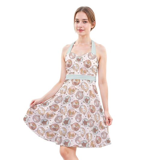 Festive Feline Baublescats - Women's Halter Vintage Pocket Dress