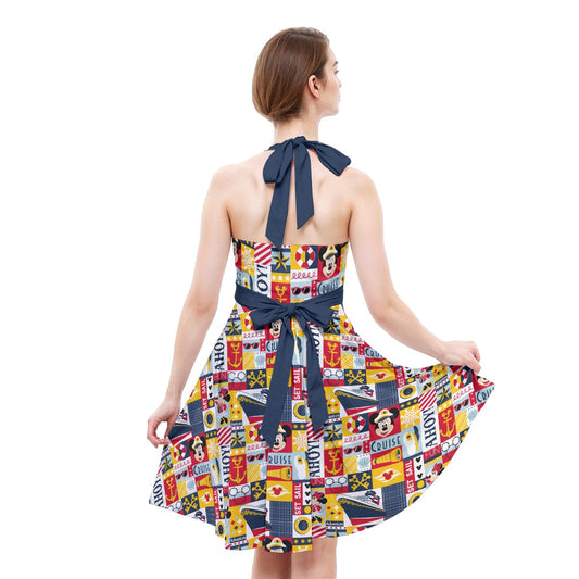 Nautical Cruise Patchwork - Women's Halter Vintage Pocket Dress