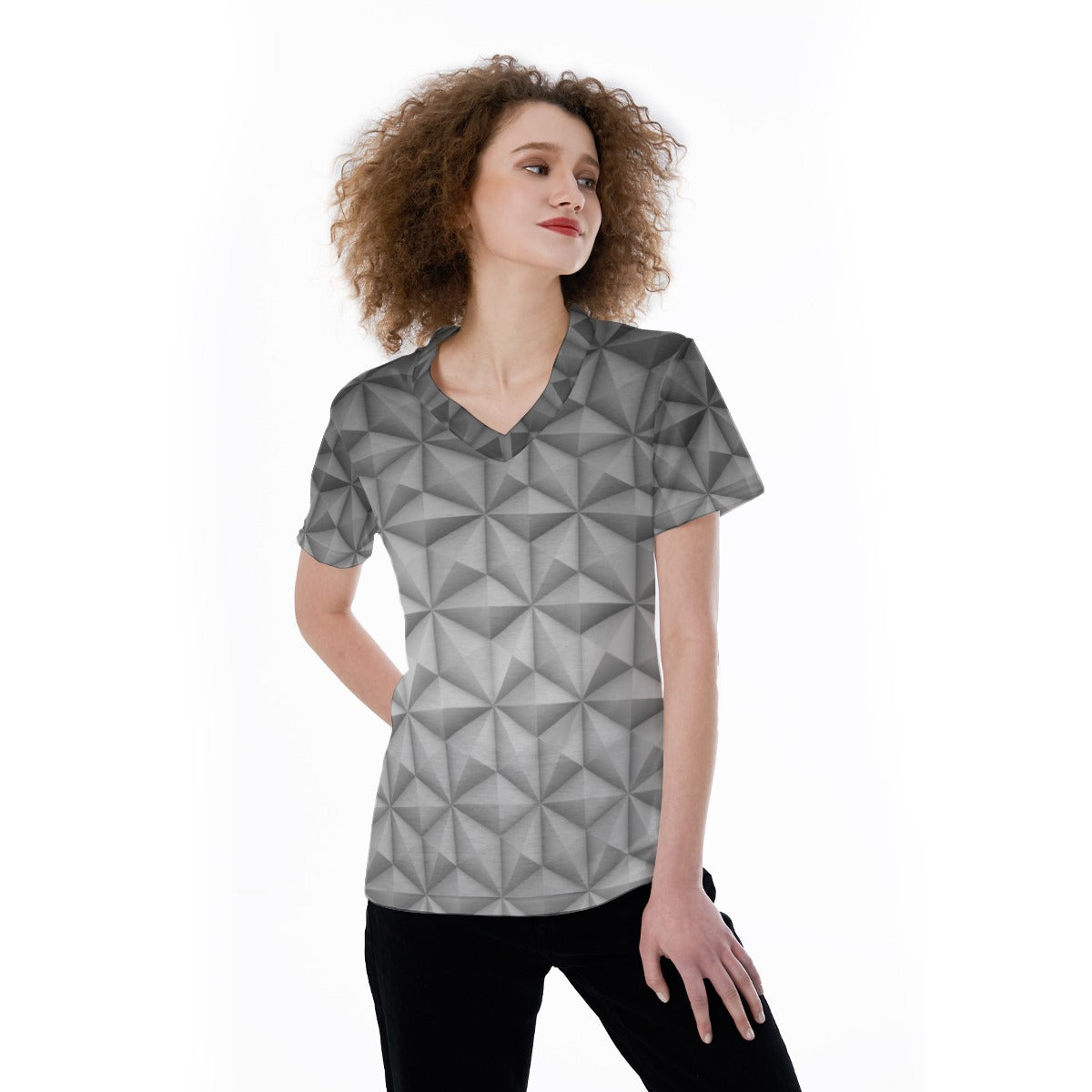 Geometric Silver Sphere - Women's Short Sleeve V-Neck T-Shirt