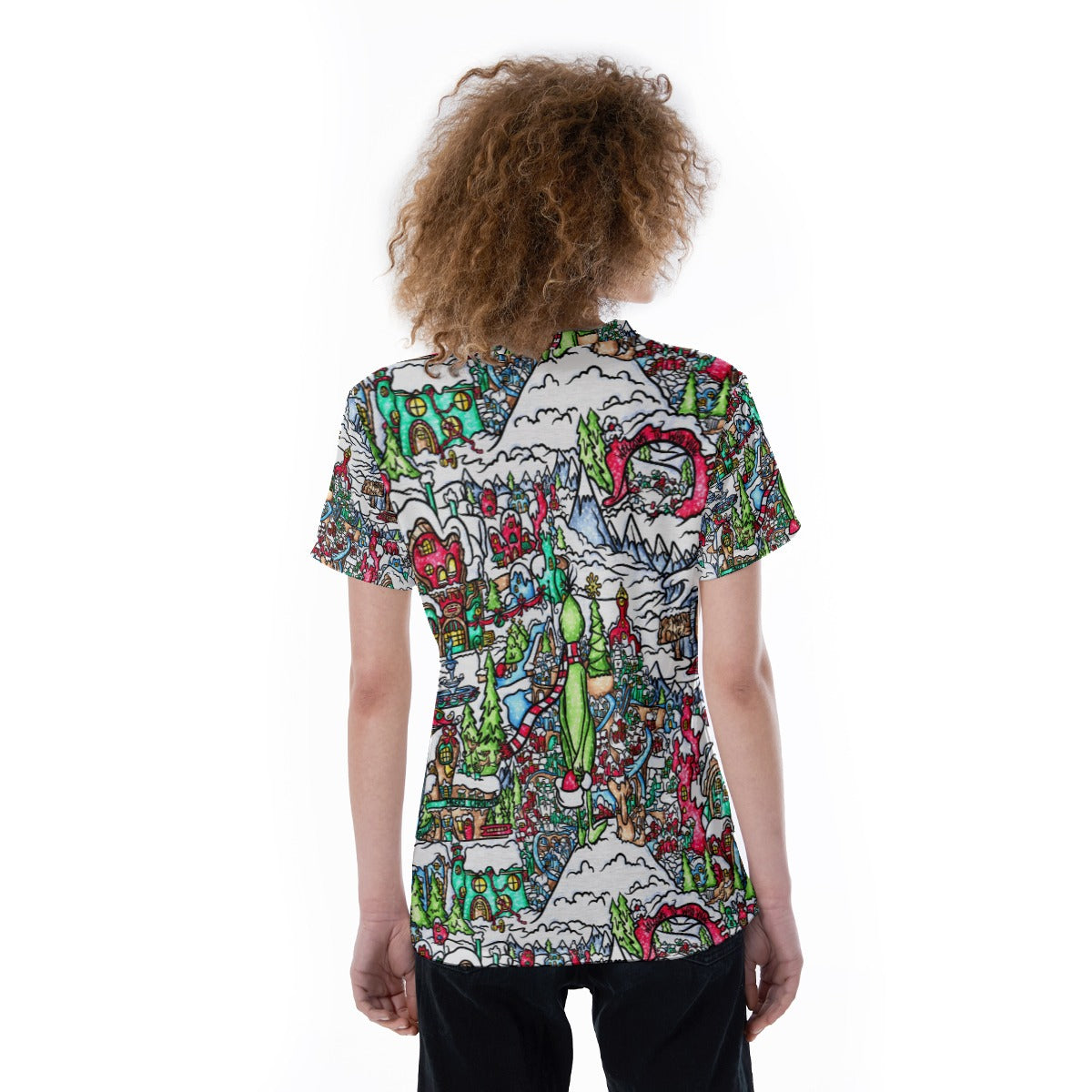 Whimsical Village Winter Wonderland - Women's Short Sleeve V-Neck T-Shirt