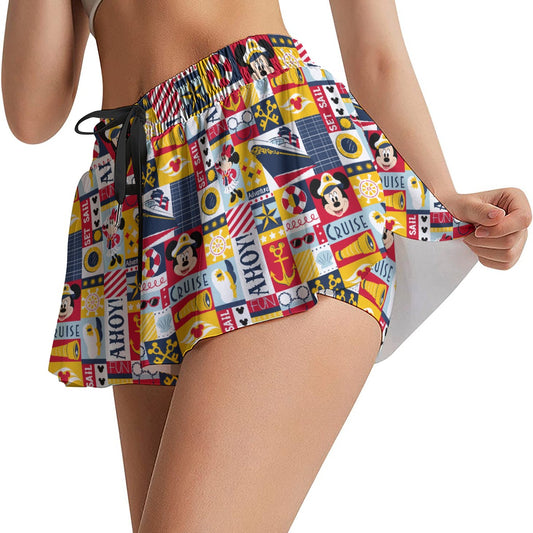 Nautical Cruise Patchwork - Women's Flowy Pocket Shorts