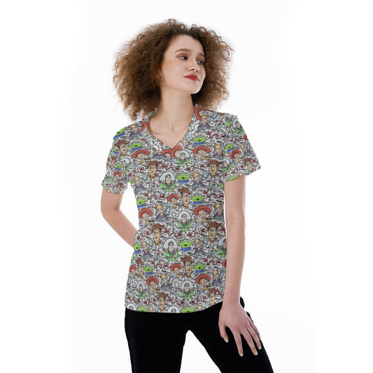 Sketch Autographs of Animated Toy Friends - Women's Short Sleeve V-Neck T-Shirt
