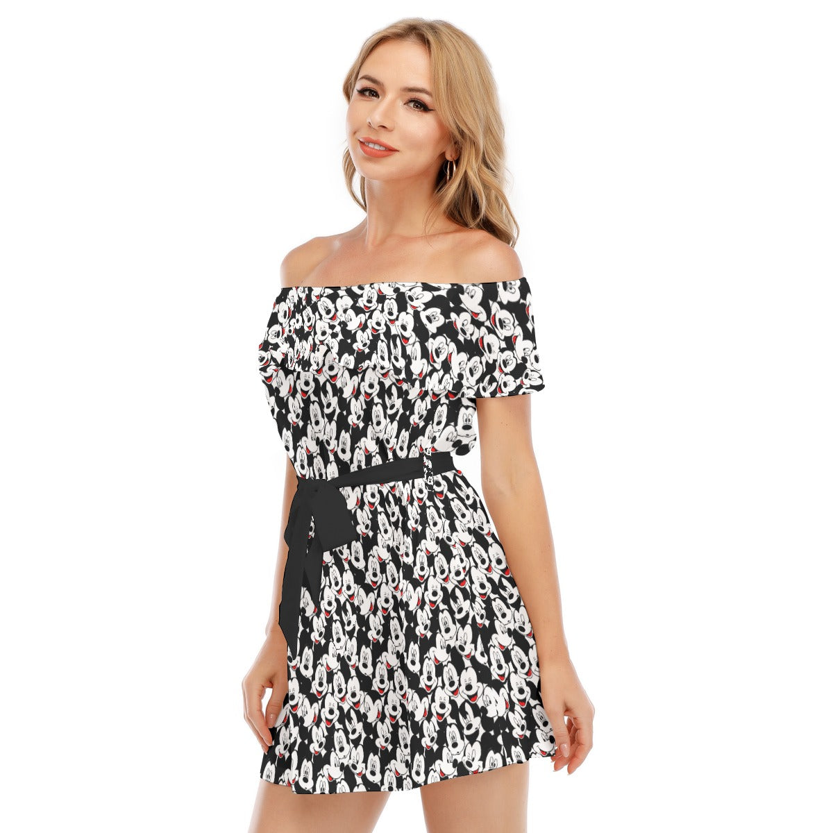 Many Faces of Classic Mouse - Women's Off-shoulder Ruffle Dress