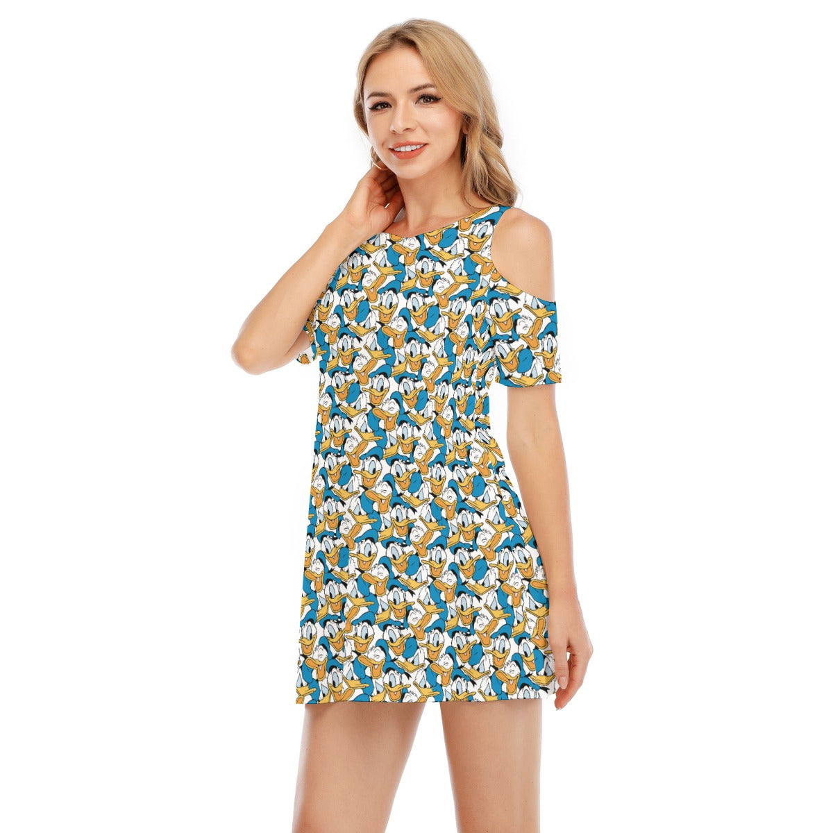 Many Faces of Feisty Duck - Women's Cold Shoulder Cotton Dress