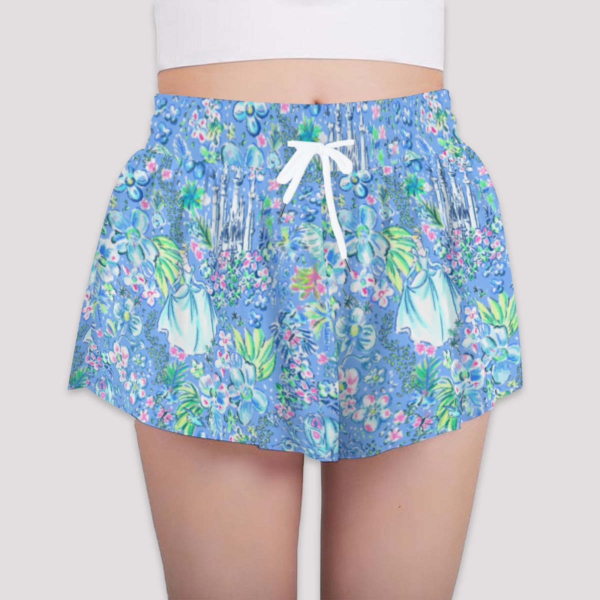 Bright Tropical Princess - Royal Beach Day - Girls’ Flowy Pocket Shorts